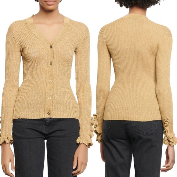 Ruffle Detail Ribbed Metallic Cardigan - Picture 1 of 4